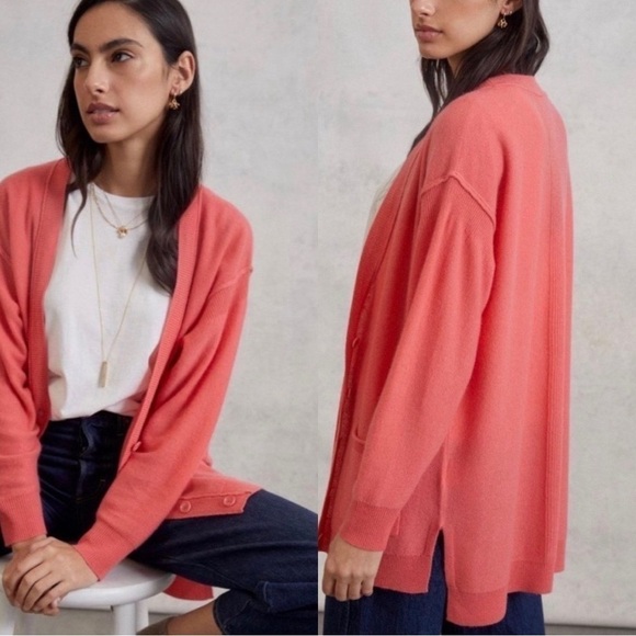 ANTHROPOLOGIE Pilcro Kelly 100% Cashmere Button Front Cardigan Coral Pink XS - Picture 1 of 6